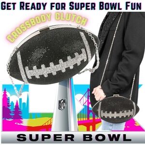 Delux Football Black Silver Rhinestone Crossbody Clutch +Bonus Comfort Strap NWT